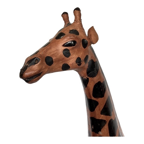 Leather Wrapped Giraffe Figurine Handmade And Painted With Glass Eyes VTG EUC - Picture 7 of 16